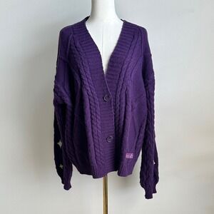 Taylor Swift Speak Now Oversized Cable Knit Cardigan M/L Purple Swifty Preppy